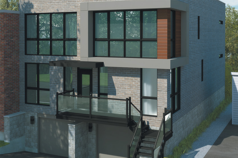 Maison moderne à façade vitrée construite à Montréal – projet Beaurivage